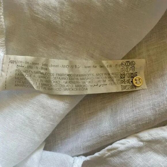 Zara Linen White Button-Down Collar Rolling Sleeves Solid Basic SZ XS #1215 - Picture 14 of 15